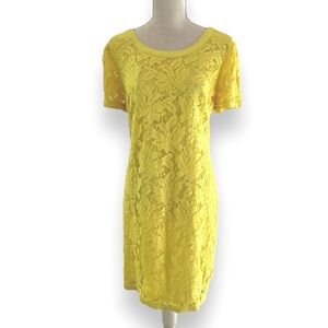 Donna Morgan Floral Lace Lined Yellow Dress Size 14
